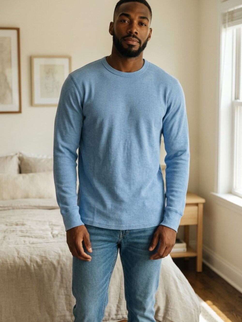 GAP Men's Sky Blue Long-Sleeve Crewneck Tee